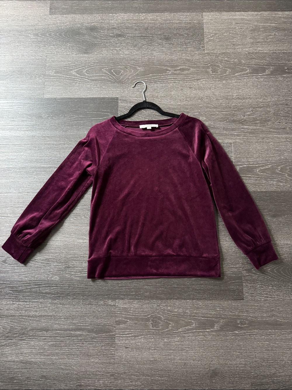 LOFT Velvet Crewneck Sweatshirt in Deep Wine